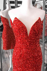 Tight V Neck Red Sequins Short Party Dress,Sparkly Bodycon Dresses outfit, Party Dress Prom