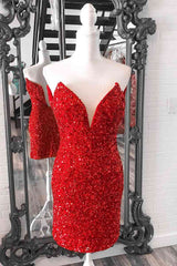 Tight V Neck Red Sequins Short Party Dress,Sparkly Bodycon Dresses outfit, Party Dress Pinterest