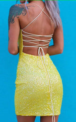 Tight Yellow Sequins Corset Homecoming Dress outfit, Tight Yellow Sequins Homecoming Dress