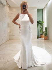 Trumpet/Mermaid Bateau Chapel Train Stretch Crepe Corset Wedding Dresses outfit, Wedding Dress 2030