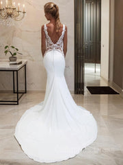 Trumpet/Mermaid Bateau Chapel Train Stretch Crepe Corset Wedding Dresses outfit, Wedding Dresses 2030