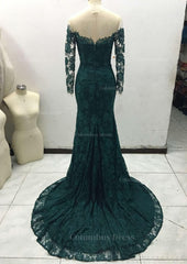 Trumpet/Mermaid Full/Long Sleeve Bateau Chapel Train Lace Corset Prom Dress With Appliqued Gowns, Plu Size Prom Dress