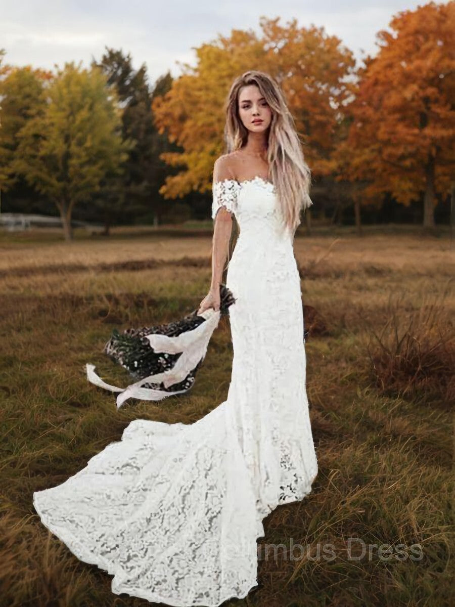 Trumpet/Mermaid Off-the-Shoulder Court Train Lace Corset Wedding Dresses outfit, Wedding Dressed Lace