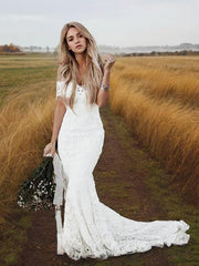 Trumpet/Mermaid Off-the-Shoulder Court Train Lace Corset Wedding Dresses outfit, Wedding Dresse Lace
