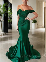 Trumpet/Mermaid Off-the-Shoulder Sweep Train Jersey Corset Prom Dresses With Ruffles Gowns, Bridesmaid Dress Color Palettes