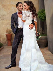 Trumpet/Mermaid Off-the-Shoulder Sweep Train Lace Corset Wedding Dresses outfit, Wedding Dresses Brides