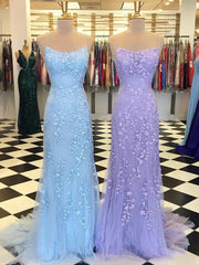 Trumpet/Mermaid Scoop Neck Sleeveless Sweep Train Lace Corset Prom Dress With Crystal outfit, Evening Dress Classy