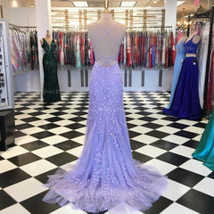 Trumpet/Mermaid Scoop Neck Sleeveless Sweep Train Lace Corset Prom Dress With Crystal outfit, Evening Dresses Prom Long