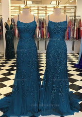 Trumpet/Mermaid Scoop Neck Sleeveless Sweep Train Lace Corset Prom Dress With Crystal outfit, Evening Dresses V Neck