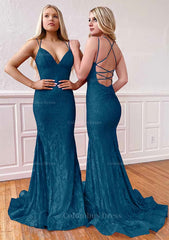 Trumpet/Mermaid Sleeveless Sweep Train Lace Corset Prom Dress With Pleated Gowns, Formal Dresses Shops