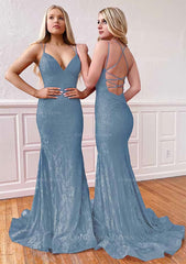 Trumpet/Mermaid Sleeveless Sweep Train Lace Corset Prom Dress With Pleated Gowns, Formal Dress Shop