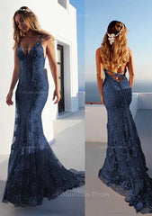 Trumpet/Mermaid Spaghetti Straps Court Train Lace Corset Prom Dress outfits, Bridesmaids Dresses Different Styles