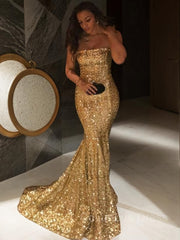 Trumpet/Mermaid Strapless Sweep Train Sequins Corset Prom Dresses outfit, Prom Dress 2048