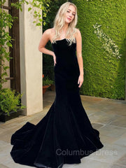 Trumpet/Mermaid Strapless Sweep Train Velvet Evening Dresses outfit, Party Dresses White