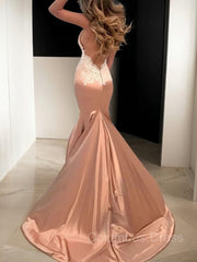 Trumpet/Mermaid Straps Sweep Train Silk like Satin Corset Prom Dresses outfit, Party Dress Shop
