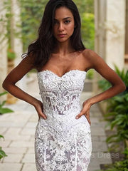 Trumpet/Mermaid Sweetheart Court Train Lace Corset Wedding Dresses With Appliques Lace outfit, Wedding Dresses With Pocket