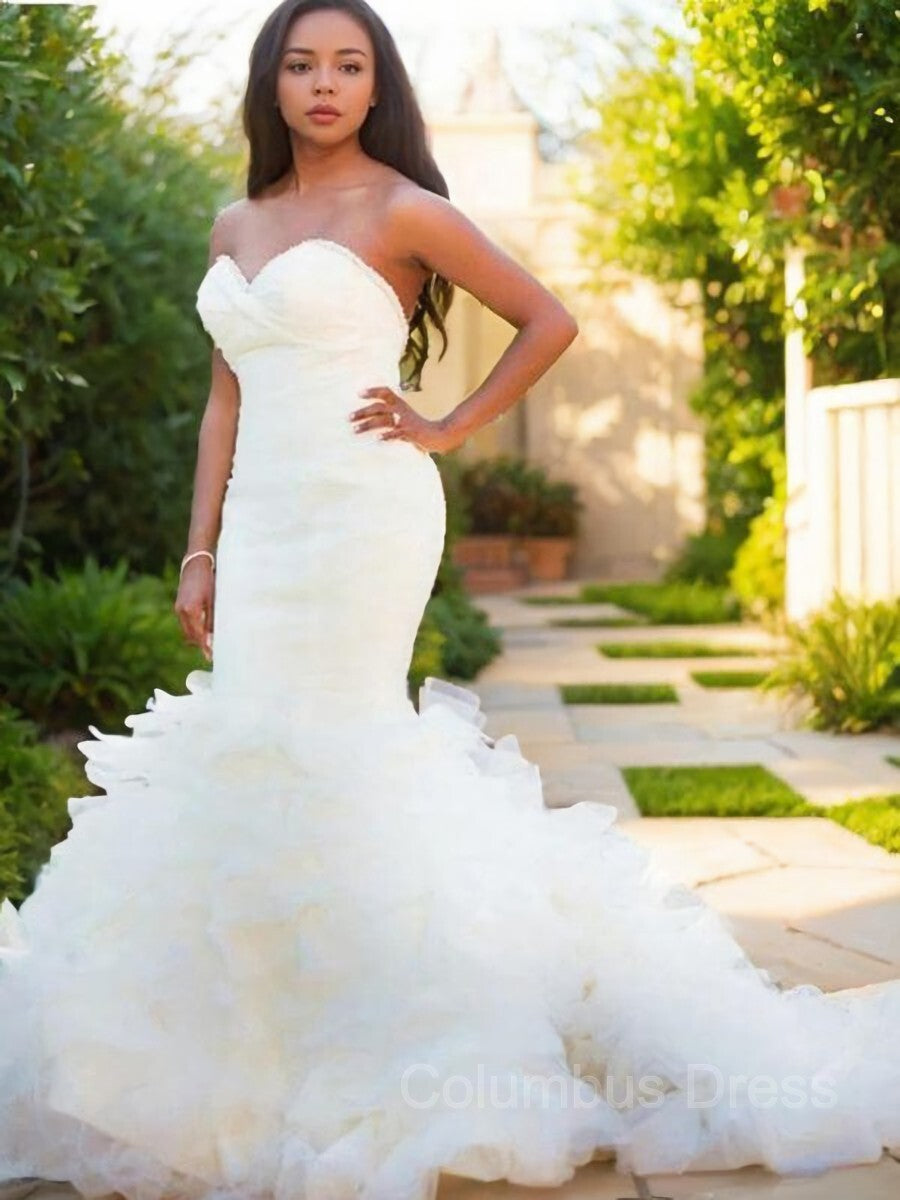 Trumpet/Mermaid Sweetheart Court Train Organza Corset Wedding Dresses outfit, Wedding Dress Under 207