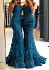 Trumpet/Mermaid Sweetheart Sleeveless Long/Floor-Length Tulle Corset Prom Dress With Appliqued Gowns, Bridesmaids Dresses Different Styles