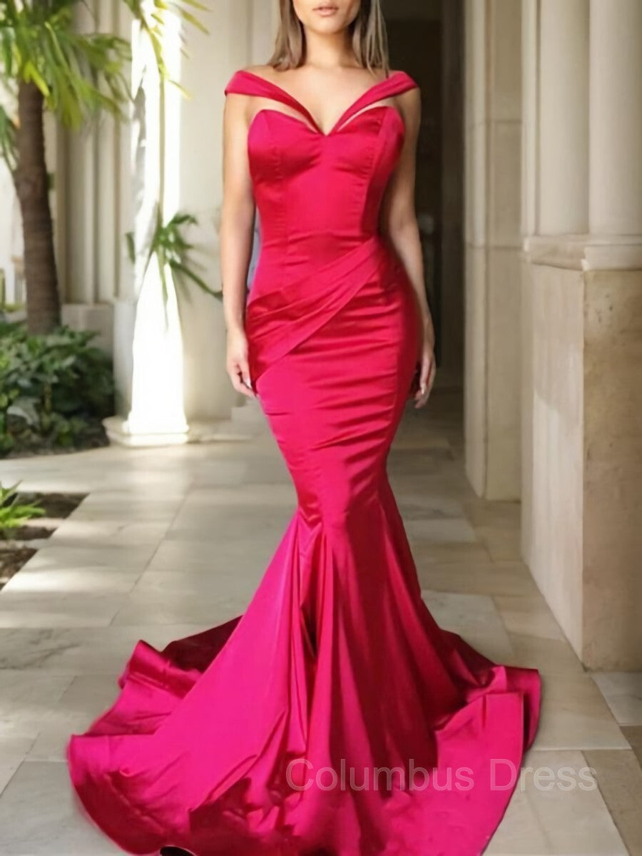 Trumpet/Mermaid Sweetheart Sweep Train Elastic Woven Satin Corset Prom Dresses With Ruffles Gowns, Short Dress