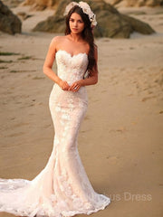 Trumpet/Mermaid Sweetheart Sweep Train Lace Corset Wedding Dresses With Appliques Lace outfit, Wedding Dress Train