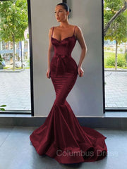 Trumpet/Mermaid Sweetheart Sweep Train Silk like Satin Corset Prom Dresses With Belt/Sash outfits, Prom Dresses Long Formal Evening Gown