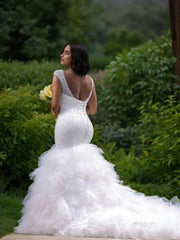 Trumpet/Mermaid V-neck Cathedral Train Tulle Corset Wedding Dresses With Beading outfit, Wedding Dress Top