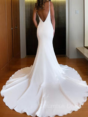 Trumpet/Mermaid V-neck Chapel Train Charmeuse Corset Wedding Dresses outfit, Wedding Dresses Price