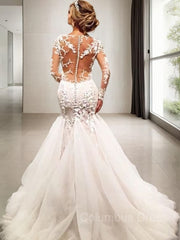 Trumpet/Mermaid V-neck Court Train Tulle Corset Wedding Dresses With Appliques Lace outfit, Wedding Dresses Different