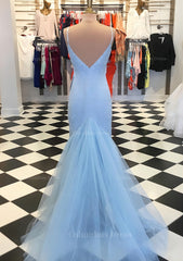 Trumpet/Mermaid V Neck Sleeveless Court Train Lace Tulle Corset Prom Dress outfits, Lace Dress