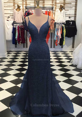 Trumpet/Mermaid V Neck Sleeveless Court Train Lace Tulle Corset Prom Dress outfits, Party Dress High Neck