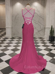Trumpet/Mermaid V-neck Sweep Train Jersey Corset Prom Dresses outfit, Party Dresses 2045