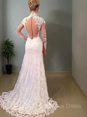 Trumpet/Mermaid V-neck Sweep Train Lace Corset Wedding Dresses With Appliques Lace outfit, Wedding Dress Shapes