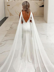 Trumpet/Mermaid V-neck Sweep Train Stretch Crepe Corset Wedding Dress outfit, Wed Dresses Vintage
