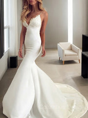 Trumpet/Mermaid V-neck Sweep Train Stretch Crepe Corset Wedding Dresses outfit, Wedding Dress Classic Elegant
