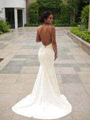 Trumpet/Mermaid V-neck Sweep Train Stretch Crepe Corset Wedding Dresses outfit, Wedding Dresses Classic Elegant