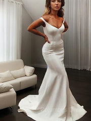 Trumpet/Mermaid V-neck Sweep Train Stretch Crepe Corset Wedding Dresses outfit, Wedding Dresses Classy Elegant