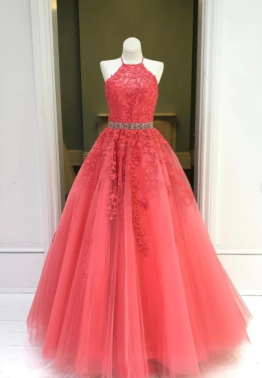 Red Lace Floor Length Corset Prom Dresses, A-Line Corset Formal Evening Dresses outfit, Party Dress Casual