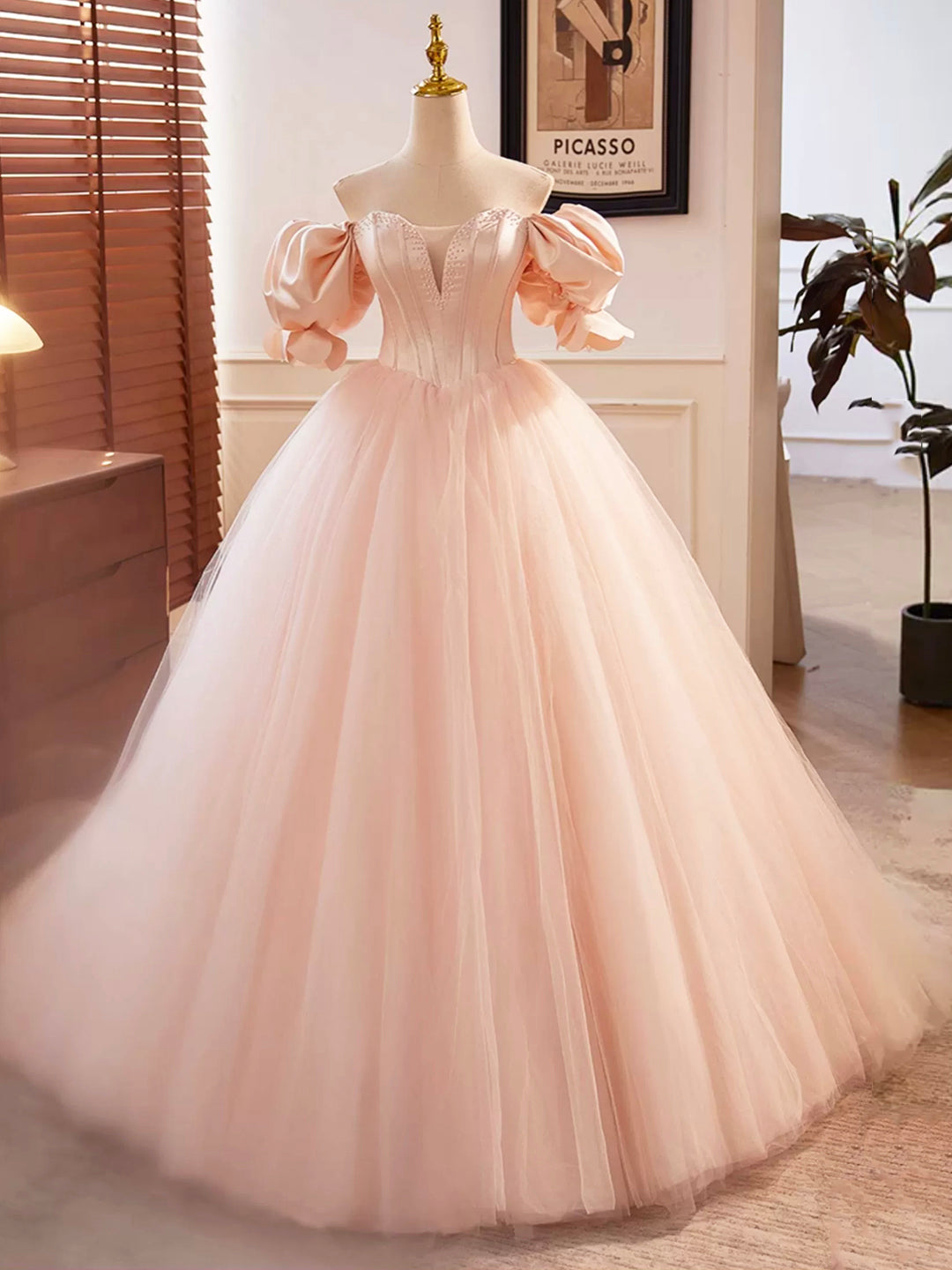 Pink Sweetheart Neck Corset Tulle Corset Prom Dress, A-Line Off the Shoulder Sweet 16 Dress outfit, Bridesmaid Dress Designs