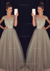 Tulle Long/Floor-Length A-Line/Princess Sleeveless Bateau Zipper Corset Prom Dress With Beaded outfit, Prom Dresses Backless