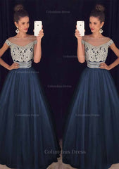 Tulle Long/Floor-Length A-Line/Princess Sleeveless Bateau Zipper Corset Prom Dress With Beaded outfit, Prom Dress Backless