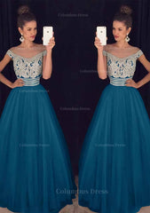 Tulle Long/Floor-Length A-Line/Princess Sleeveless Bateau Zipper Corset Prom Dress With Beaded outfit, Prom Dress 2018