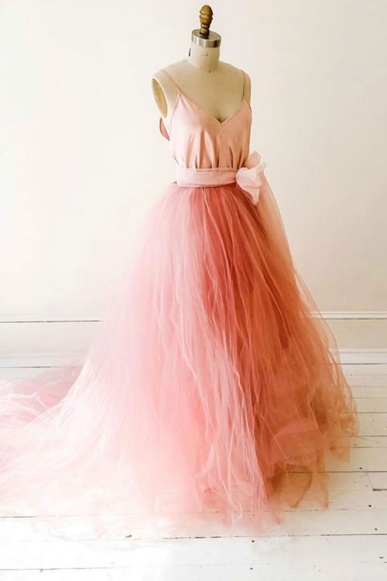 Tulle Princess Long Corset Prom Dress,Corset Formal Dresses A-line V-neck Corset Formal Gown outfit, Prom Dresses Long With Slit