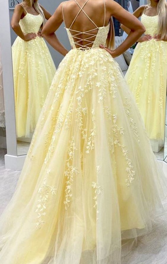 Tulle Corset Prom dresses yellow Corset Ball gown outfits, Wedding Guest Dress Summer
