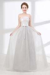 Tulle & Satin Strapless Neckline A-line Corset Bridesmaid Dresses With Bowknot outfit, Women Dress