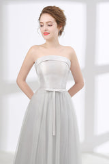 Tulle & Satin Strapless Neckline A-line Corset Bridesmaid Dresses With Bowknot outfit, Maxi Dress Outfit