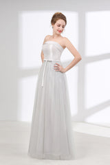 Tulle & Satin Strapless Neckline A-line Corset Bridesmaid Dresses With Bowknot outfit, Dress Short