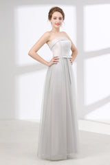 Tulle & Satin Strapless Neckline A-line Corset Bridesmaid Dresses With Bowknot outfit, Dress Formal