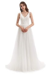 Tulle Lace V-neck Backless Corset Wedding Dresses outfit, Wedding Dresses Sales