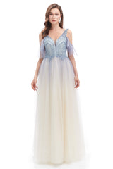 Tulle V-neck Beading Long Corset Prom Dresses outfit, Dream Dress