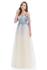 Tulle V-neck Beading Long Corset Prom Dresses outfit, Long Dress Outfit